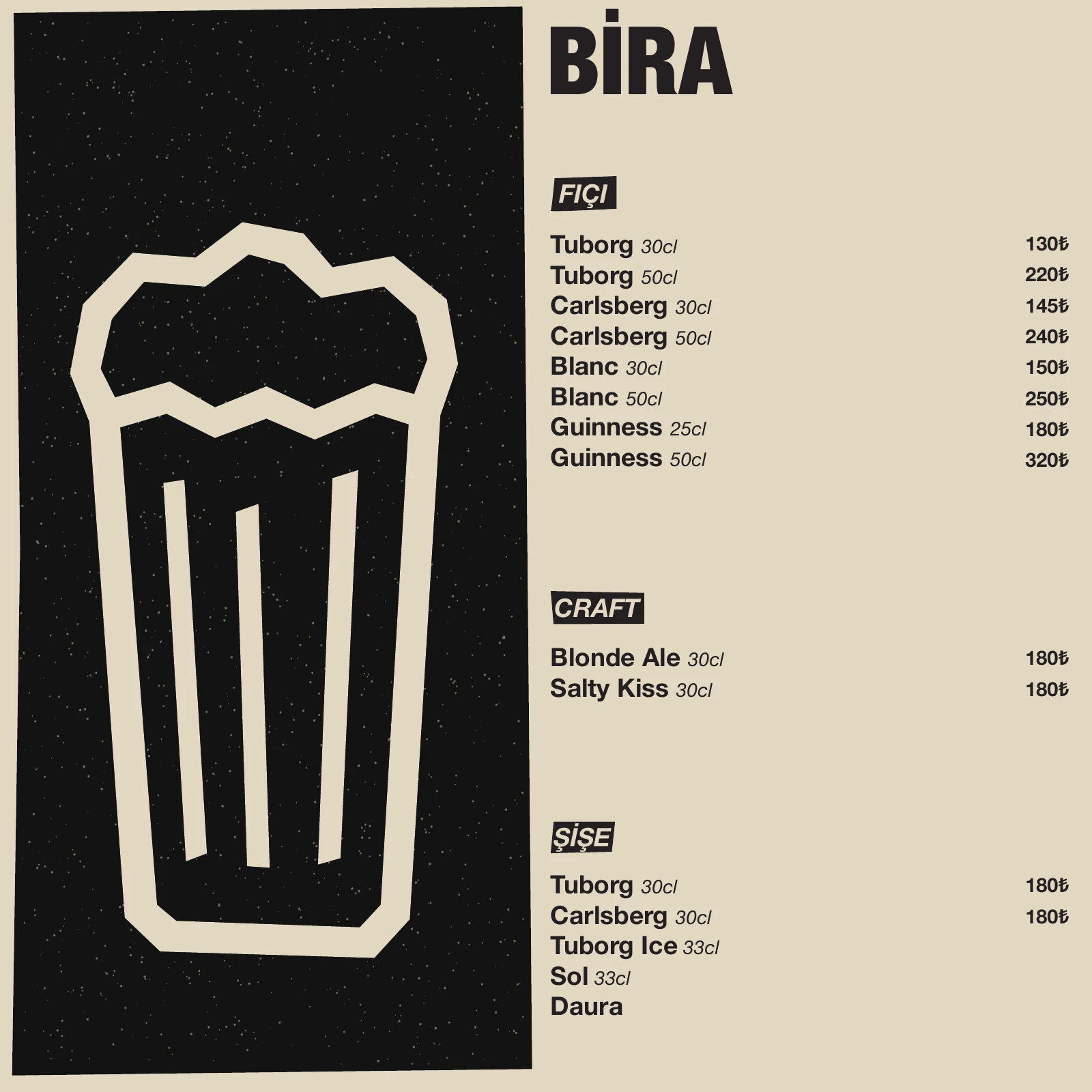 Bira menüsü